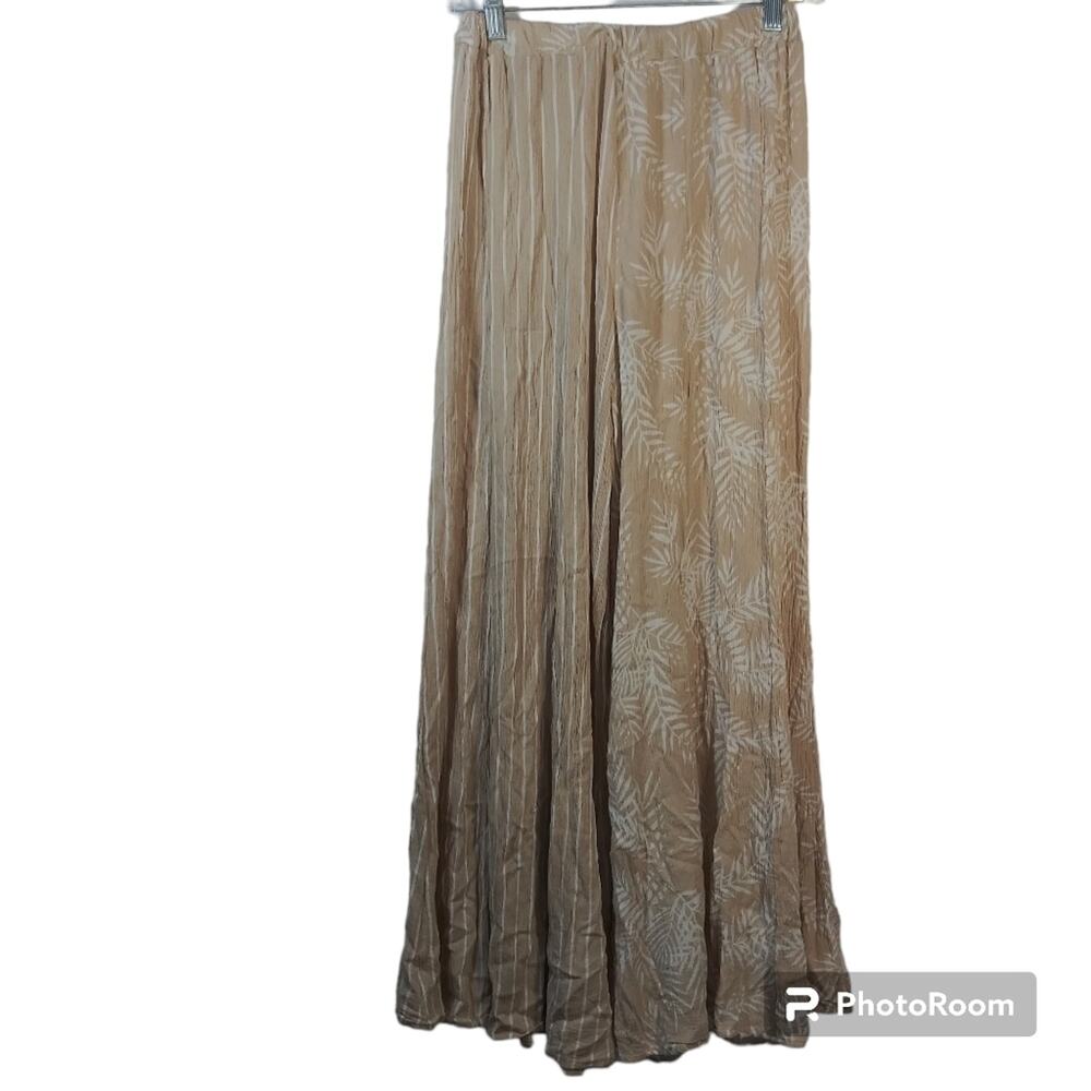 Ocean Drive Cream Tan Multi Print Boho Wide Leg Pull On Pants Size M